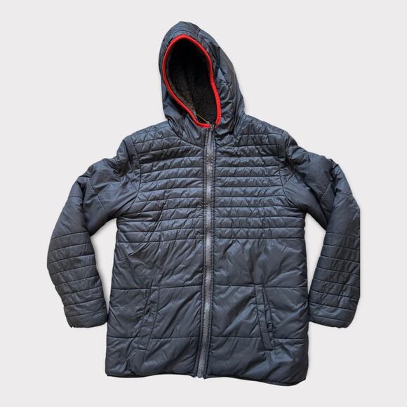 Boys Black Reversible Winter Puffer Jacket | Quilted to Sherpa Fleece | Size M - Picture 1 of 3
